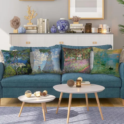 Vista 2 de Claude Monet - Juego de 4 fundas de almohada de pintura de 18 x 18 pulgadas, fundas de almohada cuadradas decorativas para sofá, auto
