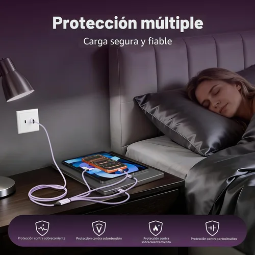 Vista 5 de 3 cables de carga múltiple tipo C + 1 puerto IP 4 en 1 para iPhone 17/14, cables de carga divisores USBC para múltiples dispositivos, accesorios
