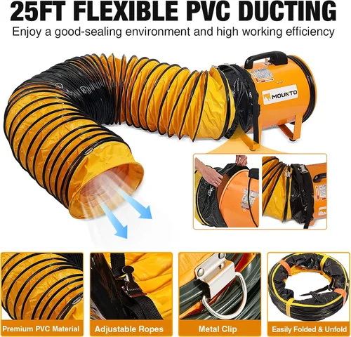 Vista 3 de MOUNTO Ventilador cilíndrico resistente COMBO con manguera de vinilo de 25 pies (8 pulgadas)