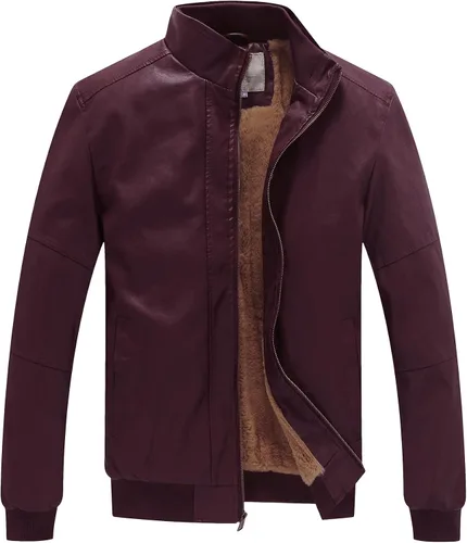 Vista 11 de WenVen Chaqueta de piel sintética con cuello alto y forro polar para hombre
