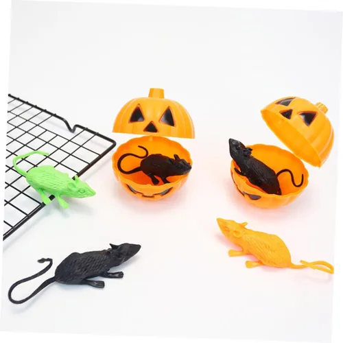 Vista 3 de 18Pcs Halloween Simulation Mouse Ornaments Soft Tricky Animal Props for Scary Pranks and Festival Decorations in Black Orange Green