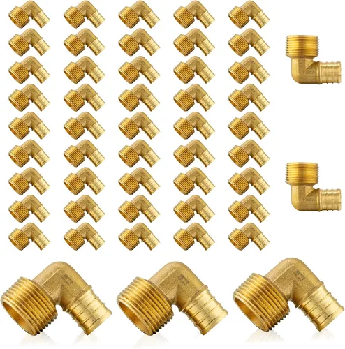 Vista 11 de Paquete de 5 accesorios PEX, adaptador de codo NPT roscado macho Pex de 1/2 pulgadas x 3/4 pulgadas, accesorios de engarce de latón, para tubería