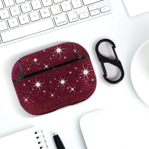 Vista 3 de Funda protectora para AirPods Pro con purpurina brillante para AirPods Pro, bonita funda protectora para AirPods Pro, color rojo