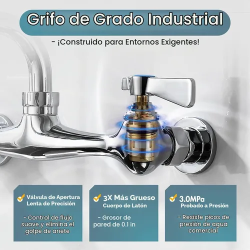Vista 5 de CENOSA Grifo de montaje en pared de 8 pulgadas, grifo de fregadero Cromo