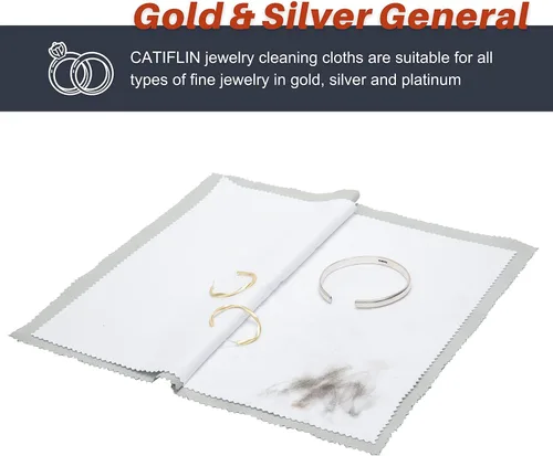Vista 5 de CATIFLIN 2 paños de limpieza de joyas multicapa, paño grande de pulido de plata, paños de pulido de joyas 100% algodón para joyas de oro, plata