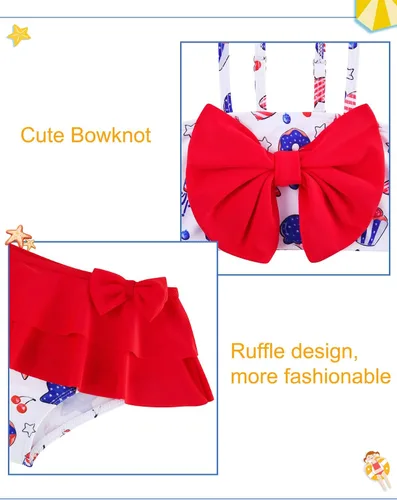 Vista 4 de Ahegao 6M-3T - Trajes de baño para niñas pequeñas, trajes de baño de 3 piezas, bikini, 4 de julio rojo