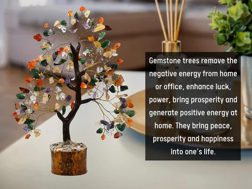 Vista 5 de Árbol de la vida con múltiples piedras preciosas naturales curativas de primera calidad, bonsái de Feng Shui, para decoración del hogar y la oficina