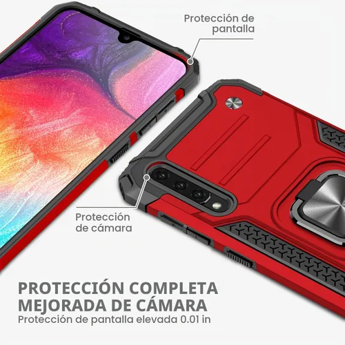 Vista 5 de Dionsibei Funda para Samsung Galaxy A50 A50S A30S grado militar con función atril incorporada, soporte de armadura resistente a prueba de golpes Rojo