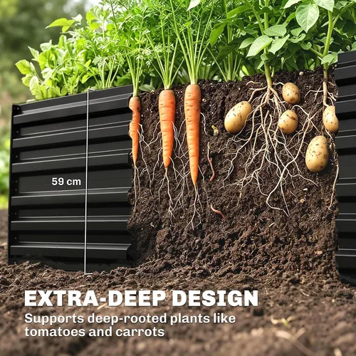 Vista 3 de Outsunny Kit de cama de jardín elevada galvanizada con barras de refuerzo, maceta de metal grande y alta para verduras, flores y hierbas, 6 x 3 x 2