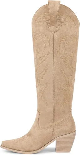 Vista 5 de wetkiss Botas vaqueras para mujer, hasta la rodilla, botas vaqueras para mujer, con diamantes de imitación, cómodas, a la moda, altas y brillantes