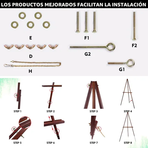 Vista 8 de Conda Trípode de madera de 63 pulgadas con bandeja, caballete ajustable con marco A para letrero de boda, caballetes plegables para pintar lienzos