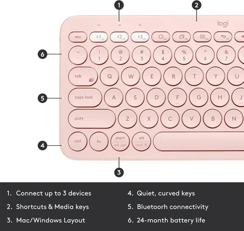 Vista 5 de Logitech K380 - Teclado inalámbrico Bluetooth multidispositivo y mouse ergonómico vertical, silencioso, multidispositivo, compacto, batería de 2