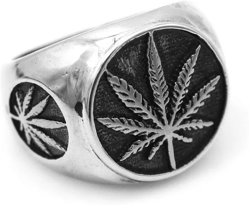 Vista 4 de SAINTHERO Anillo vintage de acero inoxidable para hombre diseño de marihuana cannabis símbolo de hojas de roca punk hip hop joyería talla 7-15