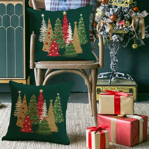 Vista 2 de RABUSOFA Fundas de almohada de Navidad para exteriores de 18 x 18 pulgadas, impermeables, decoración de árbol de Navidad, fundas de almohada
