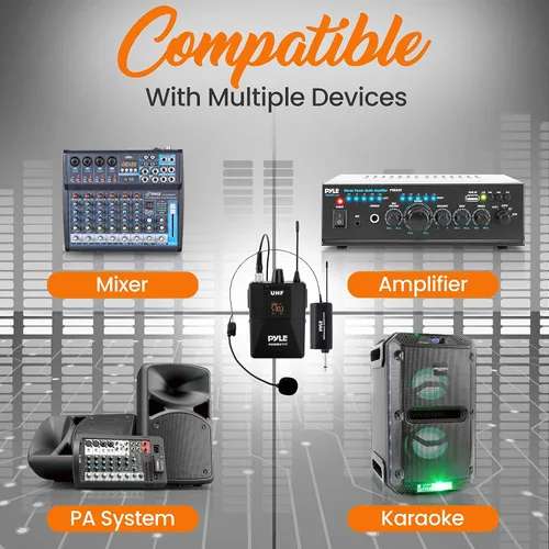 Vista 2 de Kit de sistema de micrófono inalámbrico UHF - Juego de micrófono inalámbrico profesional portátil con micrófono de auriculares, micrófono de solapa