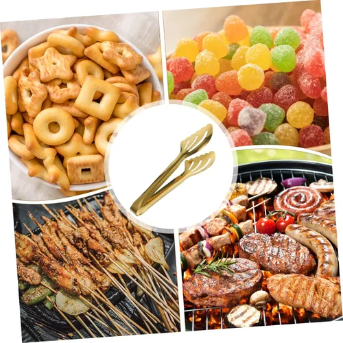 Vista 7 de Hemoton Pinzas para parrilla para postres, servir alimentos para cocinar, barra de acero inoxidable, pinzas multifunción, té para aperitivos
