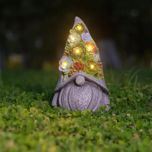 Vista 9 de Estatuas solares de jardín con suculentas y luces LED, estatuas de gnomos de jardín para patio, exterior, patio, balcón, jardinería, inauguración