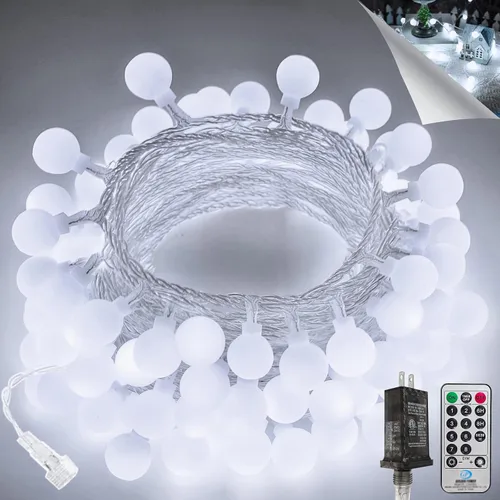 Vista 23 de LORRYTE Luces de Navidad marroquíes para exteriores operadas por batería, 60 LED de 36 pies, luces de globo de hadas con 8 modos de iluminación