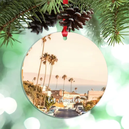 Vista 8 de Florida USA - Adornos de Navidad acrílicos de Miami, paisaje urbano, decoraciones de Navidad para árbol de viaje, recuerdo, adornos de Navidad