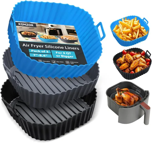 Vista 8 de Komzon Forros de Silicona para Freidora de Aire 3 PCS, Forros para Freidora de Aire Reutilizables, Forros de Silicona para Canasta de Freidora