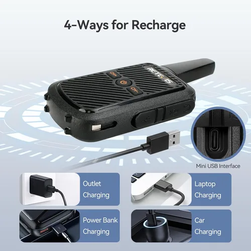Vista 11 de Retevis Walkie Talkies RT15 de largo alcance, mini walkie talkie de carga rápida, USB de carga rápida, radios recargables de 2 vías para adultos