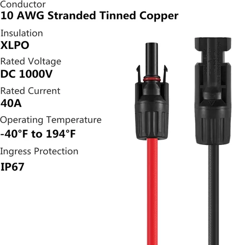 Vista 2 de Conectores solares en Y, adaptador paralelo de cable de 10AWG para panel solar (Rojo y Negro)