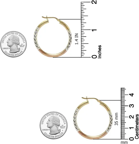 Vista 4 de LeCalla Joyería de plata de ley - Aretes de aro de tres tonos con corte de diamante para mujer, Plata de ley, no conocido