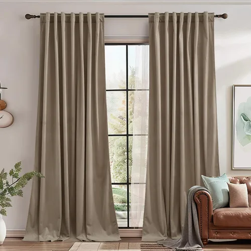 Vista 19 de StangH Cortinas 100% opacas, color beige, terciopelo suave y grueso, cortinas para ventana de dormitorio, forro blanco, cortinas con aislamiento