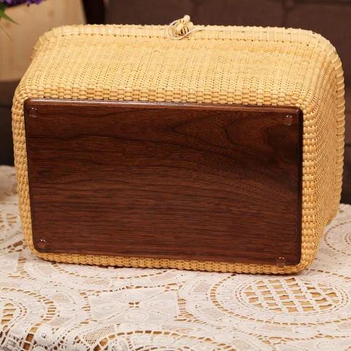 Vista 8 de Nantucket cestas, Rectangular tejido a mano de ratán cesta de almacenamiento con tapa para estantes y cajas para el hogar para organizador (L)