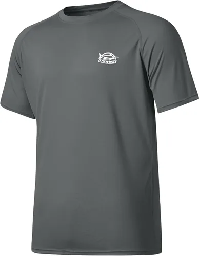 Vista 16 de Willit Camiseta de protección solar con capucha para hombre, manga corta, UPF 50+, FPS, secado rápido, resistente al agua Verde fluorescente
