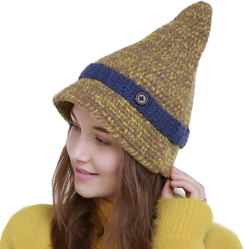 Vista 2 de Invierno Caliente Hecho a Mano Sombrero De Punto Sombrero De La Bruja Hizo Puntiagudo Sombrero Fot Mujeres Traje Cono Sombrero