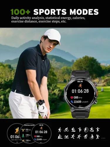 Vista 9 de Fitness Smart Watch for Men Women, Bluetooth Calling & 1.8" AMOLED, SpO2/Heart Rate/Sleep Tracker, 100+ Workout Modes, IP67 Waterproof, 7+Day Black