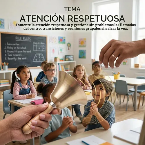 Vista 3 de Campana de llamada de mano de latón macizo extra fuerte con mango de madera