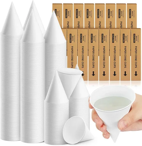 Vista 15 de Roshtia 100 tazas de cono de papel de 6 onzas gruesas desechables para hielo afeitado, dispensador de enfriador de agua para granizados
