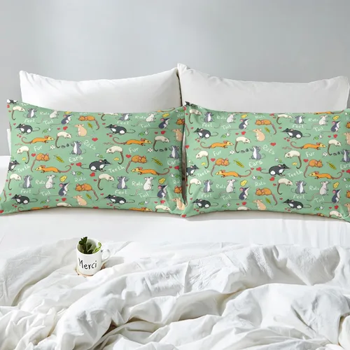 Vista 7 de Erosebridal Juego de sábanas de ratas para niños, tamaño Queen, juego de ropa de cama con diseño de roedores de ratón, divertido diseño de animales