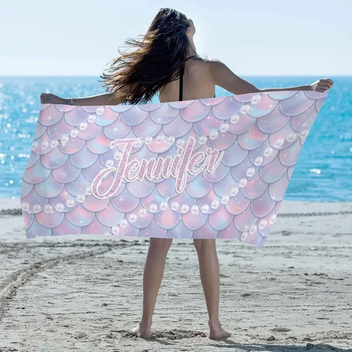 Vista 36 de Artsadd Toalla de playa personalizada con nombre, toallas de playa personalizadas con puntos azules y flores, toallas de playa con nombre