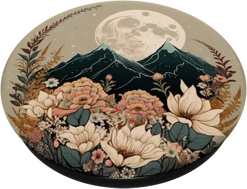 Vista 2 de Boho Mountain Moon Phases Floral Aesthetic Chic PopSockets intercambiables PopGrip