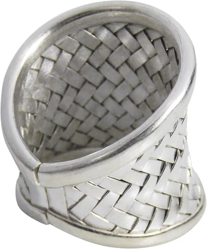 Vista 3 de Anillo de plata con diseño de tribu tailandesa colina ancha con tejido exótico