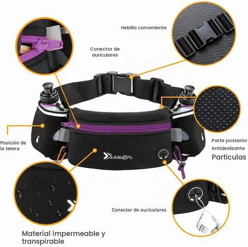 Vista 2 de Number-one Cinturón para correr con botellas de agua (2 x 5.9 fl oz), cinturón de hidratación impermeable para iPhones, bolsa de cintura deportiva