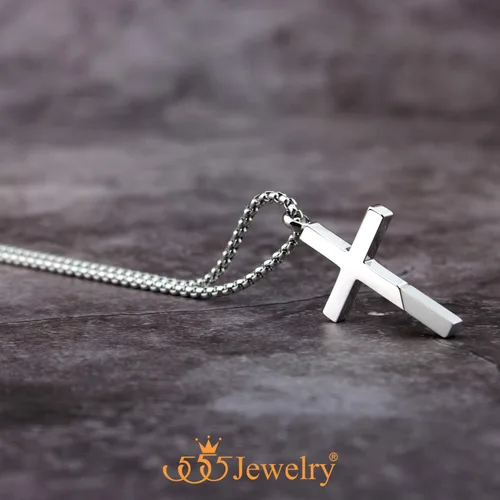 Vista 3 de 555Jewelry Collar de cruz para hombres y mujeres, colgante de acero inoxidable con cadena de 40 a 23.6in