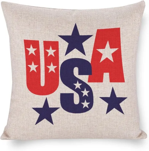 Vista 12 de Fundas de almohada de lino con mapa de la bandera de Estados Unidos, decoración del hogar al aire libre, 4 de julio, fundas de almohada