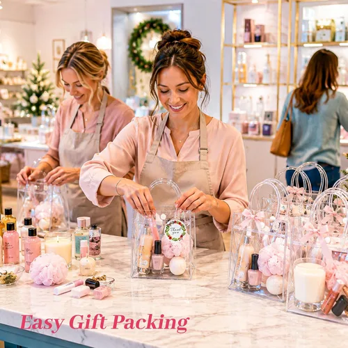 Vista 5 de NPLUX Paquete de 12 bolsas de regalo transparentes con asas, bolsas de PVC