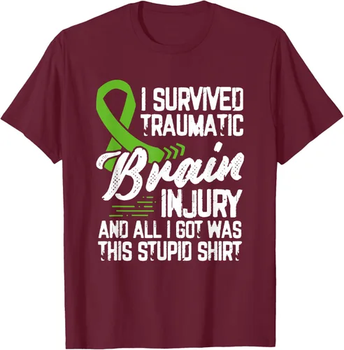 Vista 12 de Camiseta traumática con cinta verde para concienciación de lesiones cerebrales traumáticas I survived TBI, Negro, S