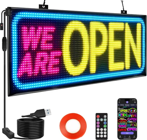 Vista 8 de Rayhome Mini letrero LED para automóvil, 6.7 x 2.76 pulgadas, panel de matriz LED flexible, USB 5 V, control de aplicación Bluetooth, letrero LED