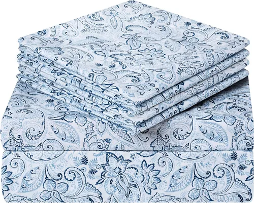 Vista 9 de HOMEIDEAS 6 piezas de sábanas impresas tamaño matrimonial, sábanas de microfibra cepillada extra suave con patrón de 1800 hilos, bolsillo profundo