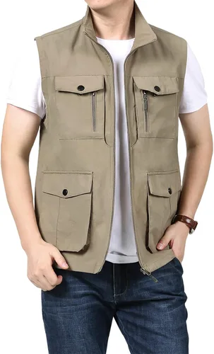 Vista 6 de LOUECHY Chaleco de viaje para hombre, con múltiples bolsillos, ligero, sin mangas, para senderismo, pesca, golf