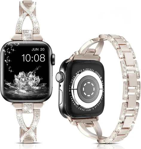 Vista 8 de for Apple Watch Band 38mm 40mm 41mm 42mm 44mm 45mm 46mm 49mm iWatch Bands Series 11 10 9 8 7 6 5 4 3 SE Bling Metal Bracelet Women Dressy Cute Strap
