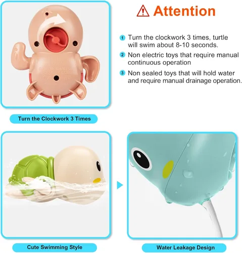 Vista 4 de Juguetes de baño para niños de 1 a 3 años de edad, regalos para niños, juguetes de tortuga nadadora para el baño, juguetes flotantes y de cuerda