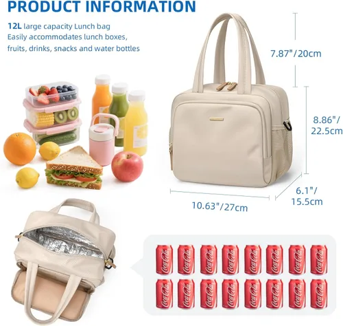 Vista 2 de Loncheras aisladas para mujer, ligeras, acolchadas, impermeables, reutilizables, para el trabajo, picnic, viajes, albaricoque
