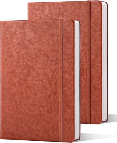 Vista 9 de Paquete de 2 cuadernos rayados de tapa dura de cuero para hombres y mujeres, 160 páginas cada uno, papel grueso de 3.53 oz/m², cuaderno para trabajo